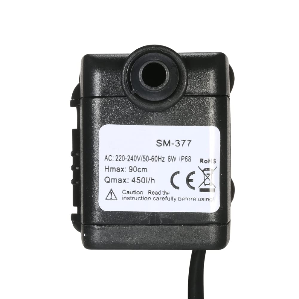 Decdeal 450L/H 6W Submersible Water Pump for Aquarium Tabletop Fountains Pond Water Gardens and Hydroponic Systems with 2 Nozzles AC220-240V