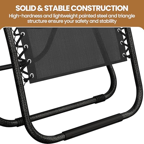 Yaheetech Zero Gravity Chairs Outdoor Adjustable Folding Sunloungers Lounge Recliners w/Pillows, Cup Holder and Carry Strap for Patio Porch Deck Black Set of 2
