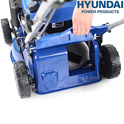 Hyundai Petrol Self Propelled Lawnmower, 17"/43cm 139cc, Recoil Pull Start, 5 Adjustable Cutting Heights, Large 45l Grass Collector Bag, Foldable Handles, 3 Year Warranty,