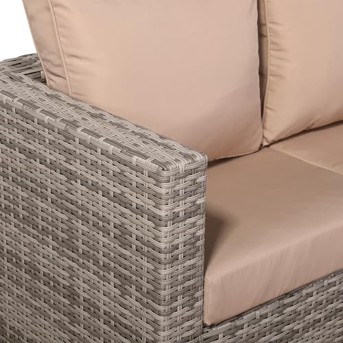 Club Rattan Garden Corner Sofa Sets with Dining Table and 2 Stools in Light Grey Rattan, 7 Seater Rattan sofa garden furniture