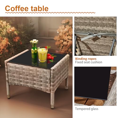 Aweather 3 Pieces Rattan Lounger Set Sun Lounger,PE Rattan Patio Lounge Chair Set,Outdoor Recliner Lounge Chairs with Adjustable 5-Position Recliner for Patio, Beach, Pool