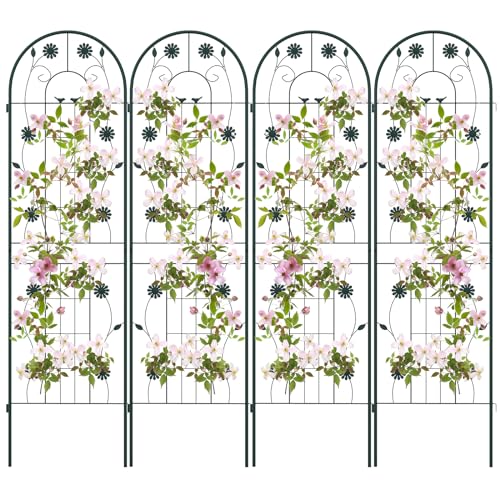COSTWAY 2/4 Pack Garden Trellis, 180/220 x 50cm Galvanized Steel Trellis for Climbing Plants Rose Vines Cucumber Tomato, Rustproof Decorative Garden Fence Barrier Border (180 x 50cm, 4 Pack, Green)