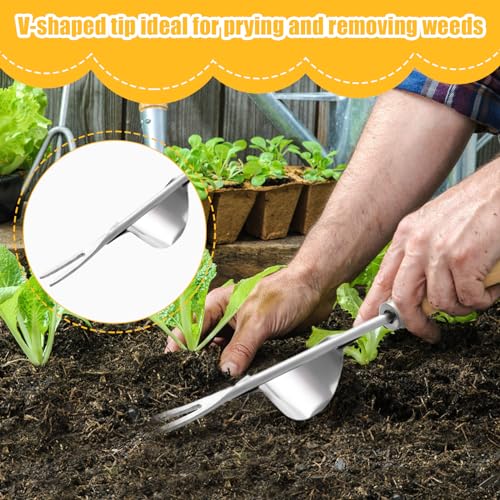 Dandelion Weed Puller With V-Shape Fork, Wood Handle Dandelion Removal Tool, Stainless Steel Hand Weed Puller Tool, Gardening Hand Tool, Manual Weed Removing Weed Remover Tool for Yard Weeding Tool