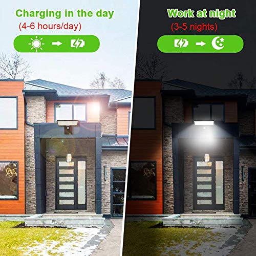 JESLED Solar Powered Lights Outdoor/Outside for Garden Fence Door Yard Pathway, 90 LED Solar Motion Sensor Security/Wall Lights Waterproof 2600mAh, USB Charging (1 Pack)