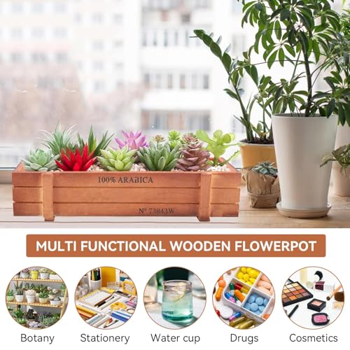 2PCS Wood Planter Box, Rectangle Planter Box Wood Rustic Flower Boxes Windowsill Planter Cactus Succulent Planter Box for Home Outdoor 22.7 * 10 * 4.8cm/8.9 * 3.9 * 1.9in