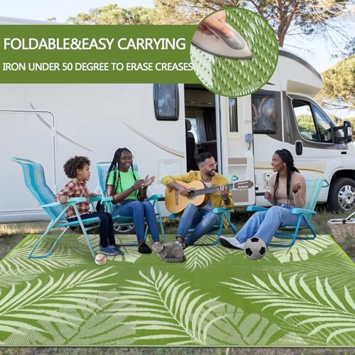 Cekene Patio Rugs for Garden Waterproof 180x270cm lightweight Outdoor Camping Rugs Reversible Plastic Straw Rug UV Resistant Area Floor Rug for Outside BBQ Deck Balcony Porch Grass Green