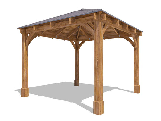 Dunster House Wooden Heavy Duty Gazebo 3 x 3 Metres Pressure Treated Hot Tub Shelter With Roof Shingles Leviathan
