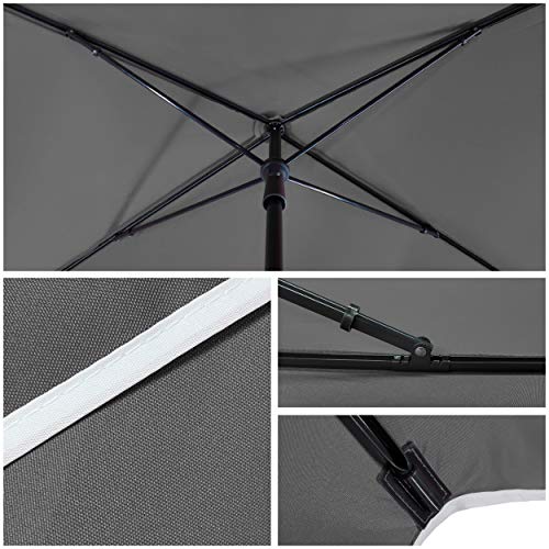 VOUNOT® Garden Parasol, Tilt Balcony Umbrella with Cover, Sun Shade for Outdoor, Garden, Balcony, Patio, Beach, 200 x 125 cm Rectangular UV 50-, Grey