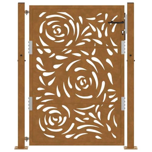 vidaXL Garden Gate - Weathering Steel - Rustic Finish - 105x130 cm - Lockable Steel Entrance Door - Laser-Cut Flame Design