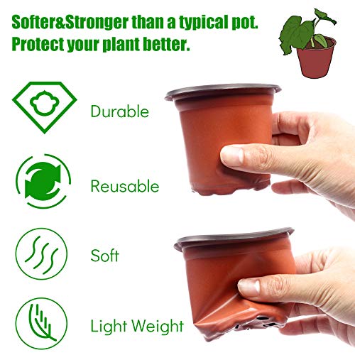 SHEEFLY 100 Pack Plant Nursery Pots 4 inch Plastic Plant Pots, Soft Durable Reusable Seed Starting Pots for Succulents Plants Vegetables Fruits Seedlings Cuttings Transplanting with 100 Plant Labels