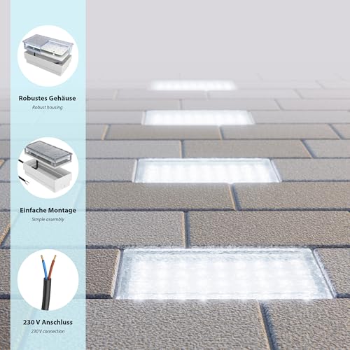 ledscom.de 4 Pieces LED Paving Stone Ground recessed Light CUS for Outdoors, IP67, Angular, 20 x 10cm, 2.9 W, 228lm, Cool White