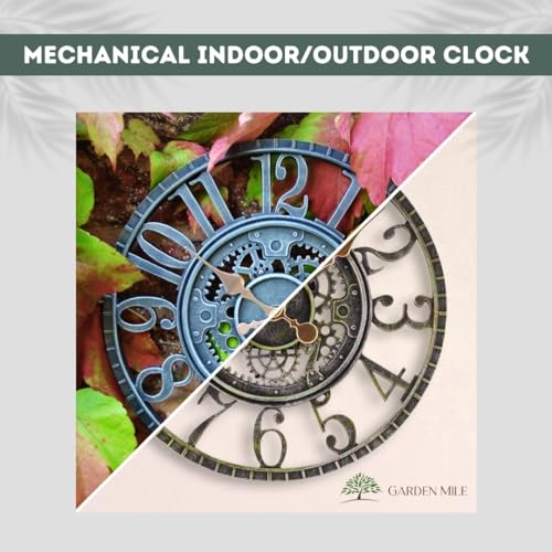Marco Paul Large Outdoor Wall Clock 12 in Outside Waterproof Garden Clock Quartz Battery Operated Round Clocks Retro Home Kitchen Living Room Decor Clocks