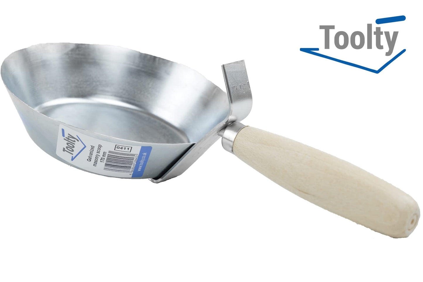 Toolty Masonry Scoop, Construction Pan - 170mm (6.69") - Wooden Handle - Galvanized Steel - Plaster, Water, Hand Tools, DIY - TLTY-0411