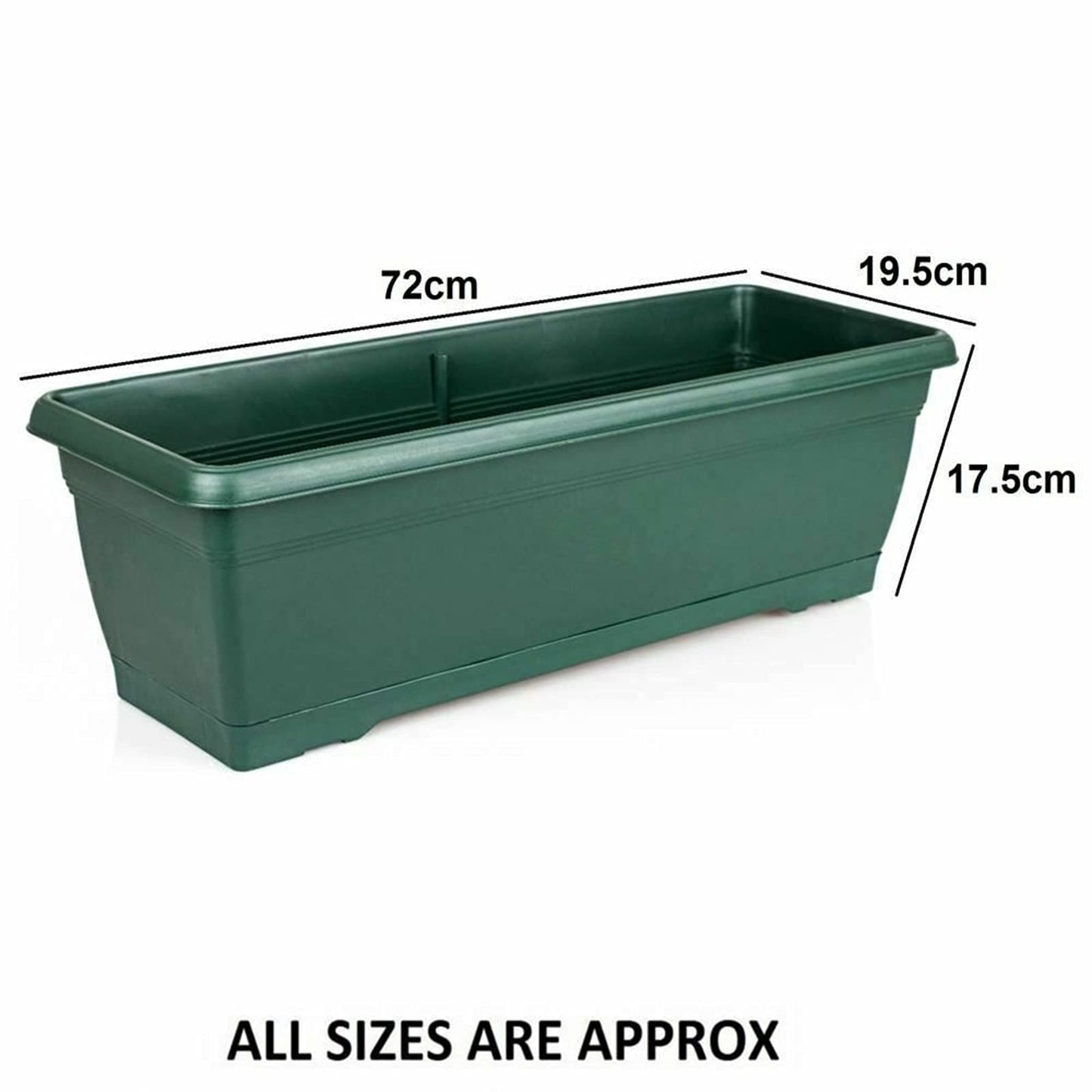 Rectangular 72cm Large Green Garden Plastic Trough Balcony Planter Flower Plant Pot Tub Window Box (Set Of 4 Green)