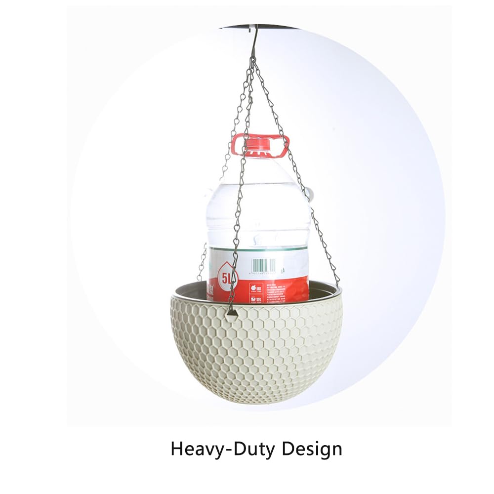 8.3inch Large Hanging Planters Plant Pots - Self-watering Hanging Baskets Set of 3 Flower Pot with Drainage Hole Chain for Home Garden Deco (Beige)