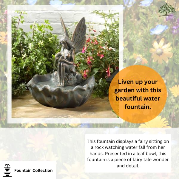 Garden Mile Solar Water Fountain Magical Fairy Water Feature Garden Solar Water Statue Ornament (Fairy Leaf)