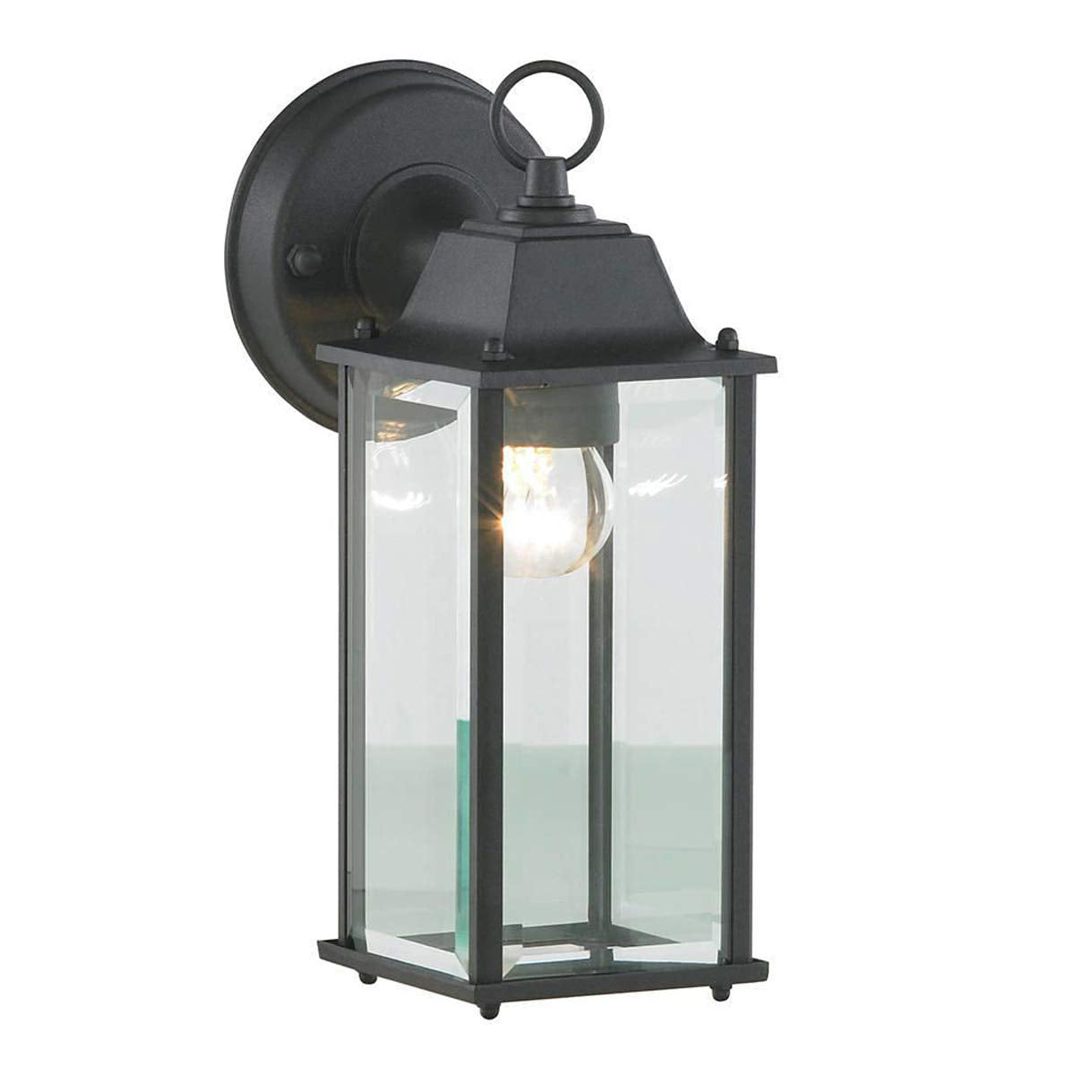 CGC Lighting Outdoor Outside Wall Light Mains Power Bevelled Glass Coach Lantern Porch Garden Decorative Lamp Fixture Waterproof (Black)