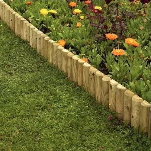 Natural Wooden Border Edging Roll Flexible Garden Fence, 1.0m x 15cm (pack of 5)