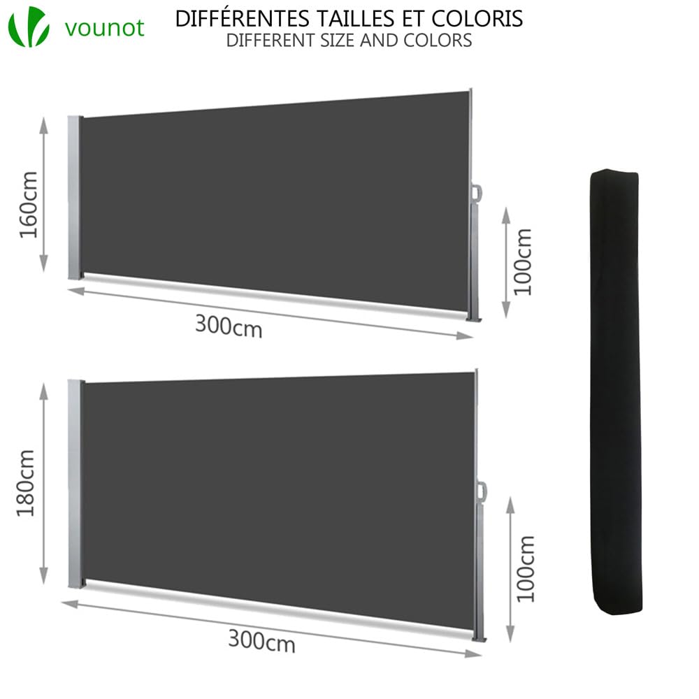 VOUNOT Retractable Side Awning, Outdoor Privacy Protection Screen for Garden, Balcony, Terrace, 160 x 300 cm, Dark Grey