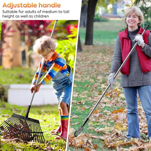 Yangbaga 63” Garden Leaf Rake， 38”-63”Adjustable Garden Rake,25 tines, Metal Rake for Quick Clean Up of Lawn and Yard …