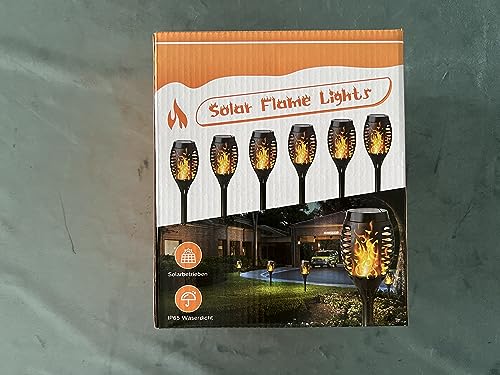 Geemoo 6 Pack Solar Flickering Dancing Flame Lights Waterproof Solar Torch Lights for Outdoor Garden Patio Pathway Yard Driveway Halloween Decorative