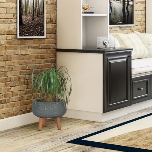 IDEALIST 11 Inch Plaited Sage Green Reinforced Stone Bowl Planter | Large Bonsai Pot on Legs | Indoor Plant Pot D28 H26 cm, 10 litres