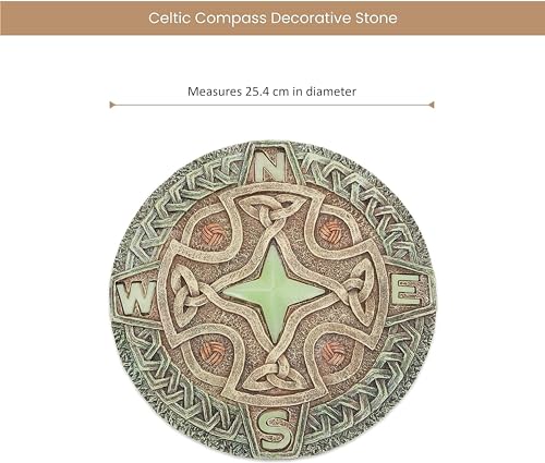 Bits and Pieces - 10” (25.5 cm) Glow-in-The-Dark Celtic Compass Decorative Stone - Yard Decoration – Beautiful Lawn/Garden Stone