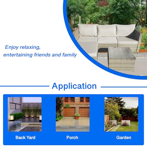 COZYBRITE Garden Corner Sofa Rattan Furniture Set 4 Seater Patio Outdoor Lounge Settee with Glass Coffee Table & Cover All-weather SFS066 (Mix Brown Rattan-Brown Cushion)