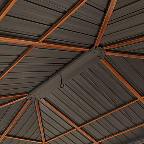 TOOLPORT Garden gazebo 3x4 m wood finish, steel roof hardtop 4 side panels in grey