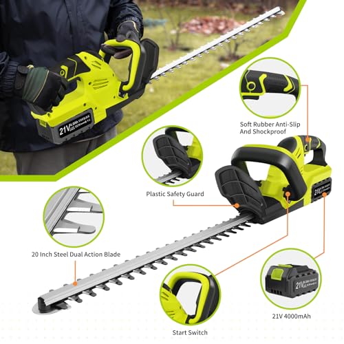 VOERJIA 21V Heavy Duty Cordless Hedge Trimmer, 2 * 4000mAh hedge cutter trimmer, Electric Hedge Trimmers, 50cm Dual Action Blade, battery hedge strimmer for trimming hedges, shrubs and border plants