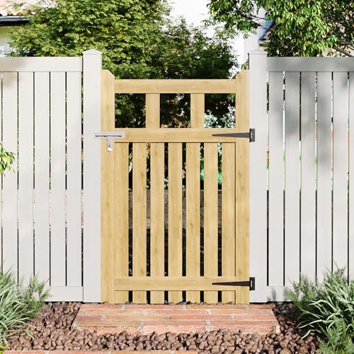 INMOZATA Garden Gate Wooden Pedestrian Gate with Gate Lock and Hinge, 2.5ft Wide x 4ft High (76cm Wide*120cm High)