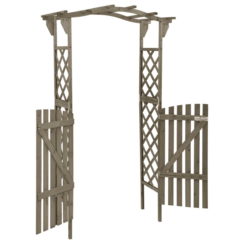 vidaXL Pergola with Gate in Grey - Solid Firwood and Pine Wood Construction, Versatile Outdoor Garden Arch, Weather-Resistant, Decorative Addition to Garden Path, 116x40x204 cm