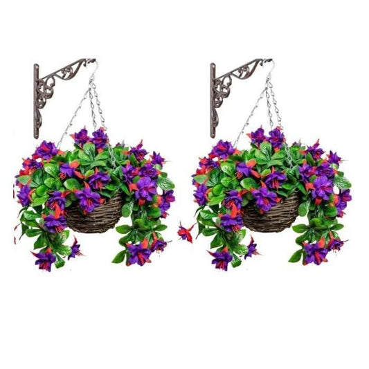 Primrose Premium Large Artificial Outdoor Hanging Baskets With Flowers (Fuchsia, Set of 2)
