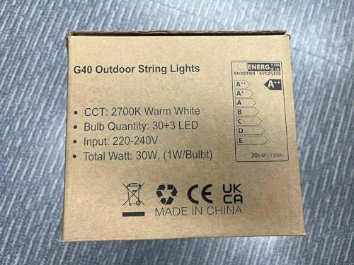 Woolmug 76FT Outdoor Festoon Lights Mains Powered, String Light with 30-3 G40 LED Bulbs, Waterproof & Shatterproof Hanging Globe Patio Lighting for Garden Pergola Wedding Gazebo Backyard Outside