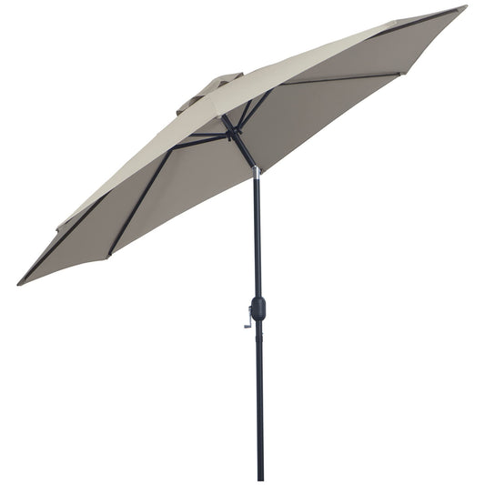 Outsunny 3(m) Garden Parasol Umbrellas, Outdoor Sun Shade with 8 Ribs, Tilt and Crank Handle for Balcony, Bench, Garden, Light Grey