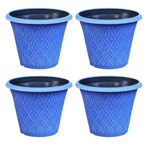 Fyne-Finds 30cm Marine Blue Plastic Plant Pots – Set of 4