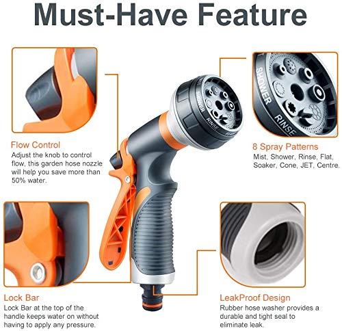 Cookey™ Hose Pipe Spray Gun, Garden Hose Spray Gun | 8 Adjustable Patterns | Hose Spray Gun, Hosepipe Spray Gun, Hose Head, Hose Attachments Included.