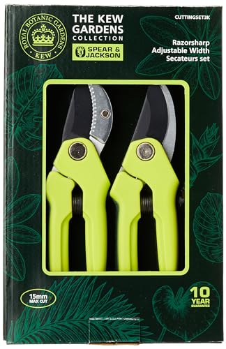 Spear & Jackson CUTTINGSET3K Kew Gardens Collection Adjustable Width Bypass & Anvil Secateur Set, Green