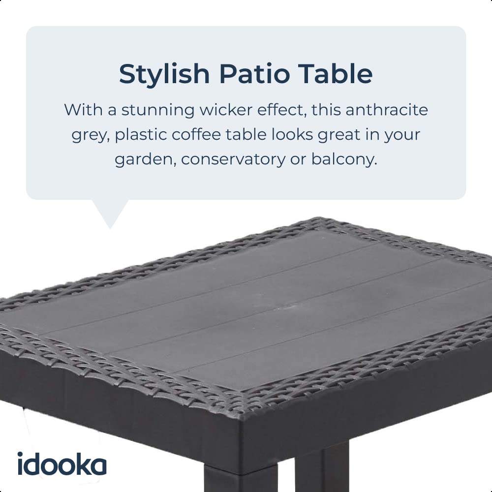 idooka Faux Small Rattan Side Table & Outdoor Coffee Table - Plastic Grey Garden Furniture Table Only with Wicker Effect, Perfect for the Balcony, Picnic, Backyard, and Patio, Easy Assembly