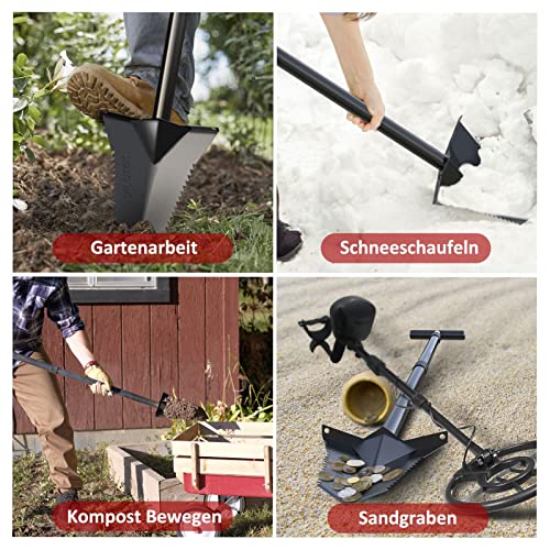 DR.ÖTEK Spade Shovel, Heavy Duty Garden Digging Shovel, T Handle, Root Cutter with Long Short Handle, Garden Tools for Metal Detecting, Transplantation, 80 & 116 cm