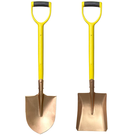 WEDO Non-Sparking Square Shovel and Round Point Shovel Set,39"(990mm) Square Shovel,39"(990mm) Straight Blade Shovel,Beryllium Copper,Non-Magnetic,Non-Slip Handle,DIN Standard,BAM&FM Certificate