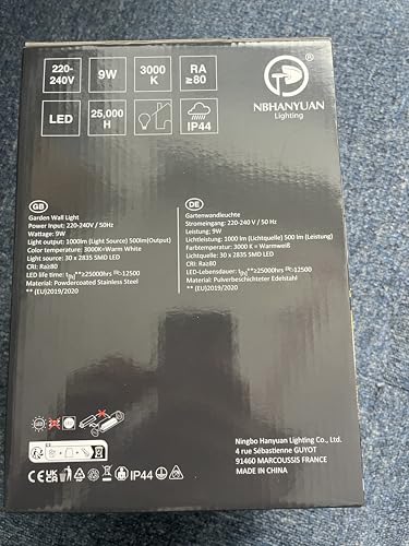 NBHANYUAN Lighting Outside Wall Light,SUS304 Stainless Steel Outdoor Light Garden Light Waterproof Outdoor Wall Lamp,3000K Warm White for Yard,Porch,Black,IP44 1000LM