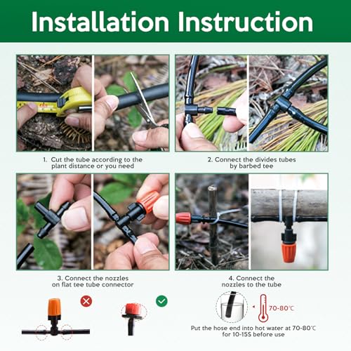 YAKHAN 221 PCS Drip Irrigation System Kit, 60M 1/4 Inch - 9M 1/2 Inch 230FT Automatic Garden Watering DIY System, Garden Automatic Irrigation Equipment for Lawn, Greenhouse, Flower Beds, Pot Plants