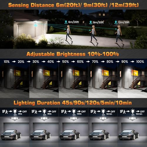 MEIKEE 42W Security Lights Outdoor Motion Sensor 3600LM 6500K Daylight White PIR Floodlights Outdoor 4 Modes Timing with Remote Control IP66 Waterproof 180° Adjustable for Garden Garage Doorways