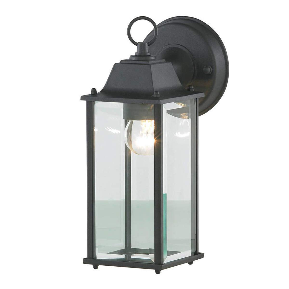 CGC Lighting Outdoor Outside Wall Light Mains Power Bevelled Glass Coach Lantern Porch Garden Decorative Lamp Fixture Waterproof (Black)