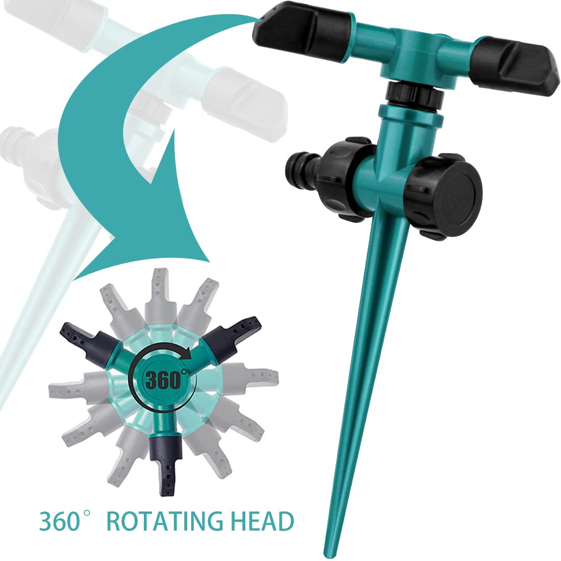 Garden Sprinkler Lawn Water Sprinkler Automatic 360 Rotating 3 Arms Sprayer Adjustable Sprinkler Irrigation System for Watering Veggies Flowers Grass Lawn Plants