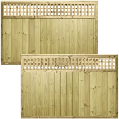 Premier Garden Supplies Urban Fence Panel with Trellis Top Options & Smooth Tongue & Groove Centre [Width: 6ft (183cm|1830mm) x Height: 4ft (120cm|1200mm)] with Premier Square Trellis Top