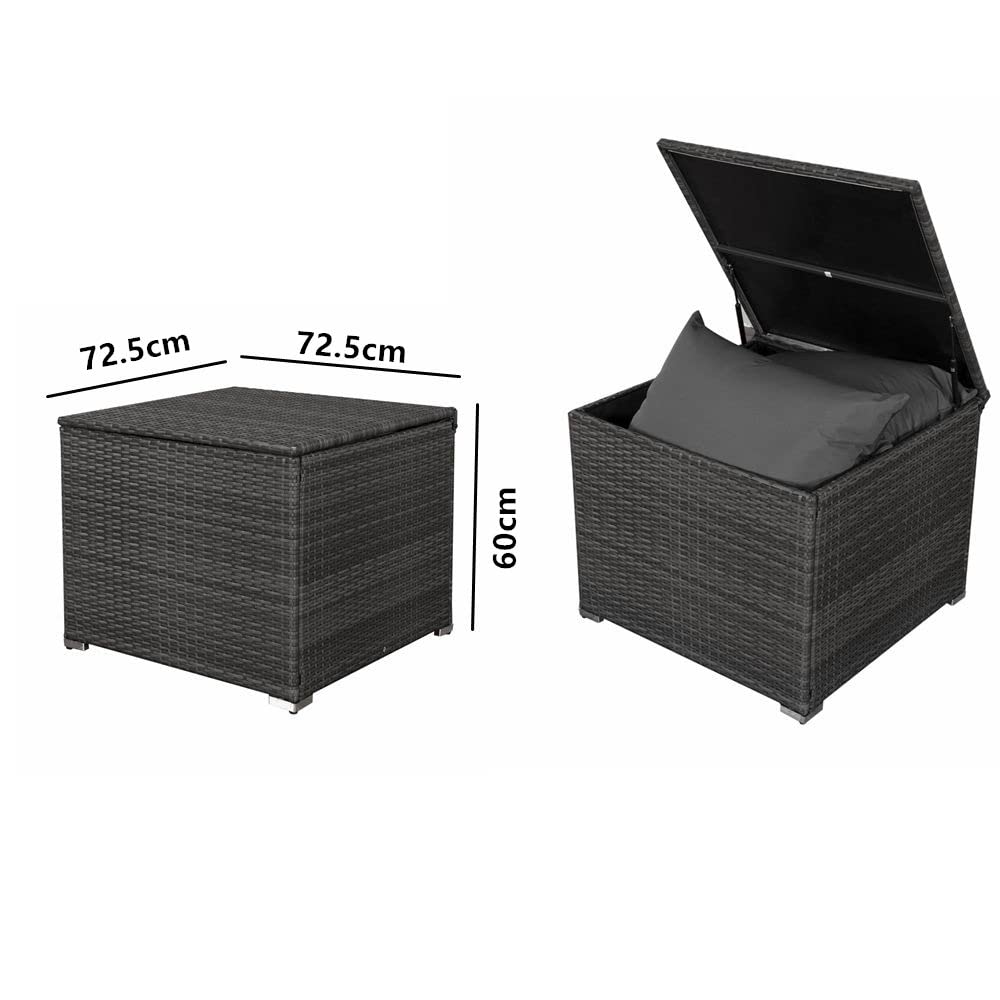 Panana 4 Seater Rattan Furniture Set Lounge Corner Sofa Set with Storage Cabinet, Coffee Table, Furniture Cover for Garden Patio Outdoor (Grey Wicker with Grey Cushions)