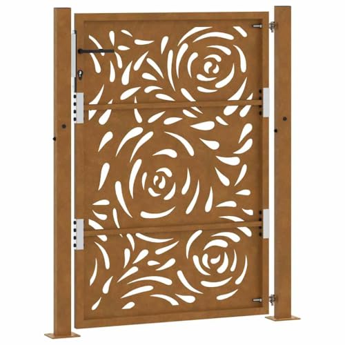 vidaXL Garden Gate - Weathering Steel - Rustic Finish - 105x130 cm - Lockable Steel Entrance Door - Laser-Cut Flame Design