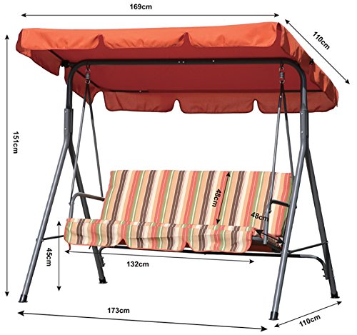 Angel Living Swing Chairs,3 Seated Canopy Swing, Metal Hammock Swinging for Outdoor Garden Patio 169x110x152cm (Terracotta)